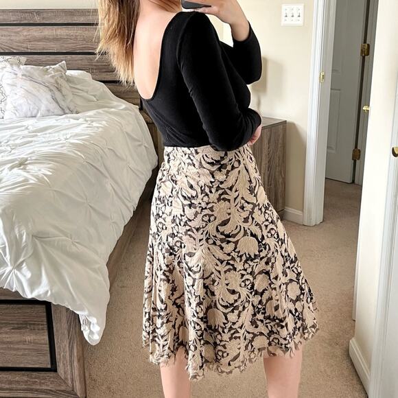 Vintage Elie Tahari Floral Embroidered A-Line Midi Skirt 2 Romantic Whimsical - Picture 1 of 9